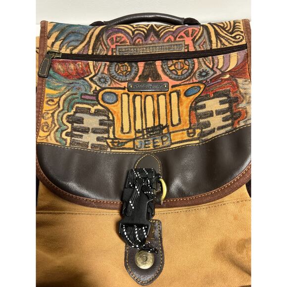 VTG Eddie Bauer Tan Canvas OOAK Hand Drawn Jeep Adjustable Messenger Bag Unisex - Picture 4 of 12